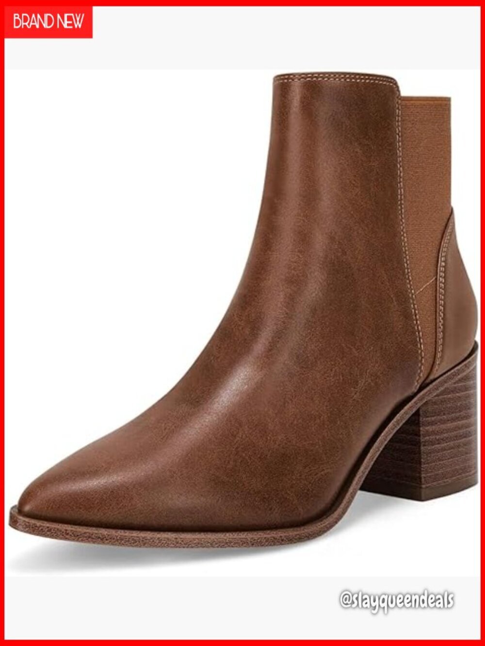 Women's Pointed Toe Ankle Boots Chunky Block Heel Slip On Chelsea Booties